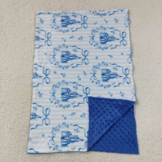 RTS NO MOQ milk silk BL0247 Baby Kids Blue Stripe Print Bow Warm Blankets