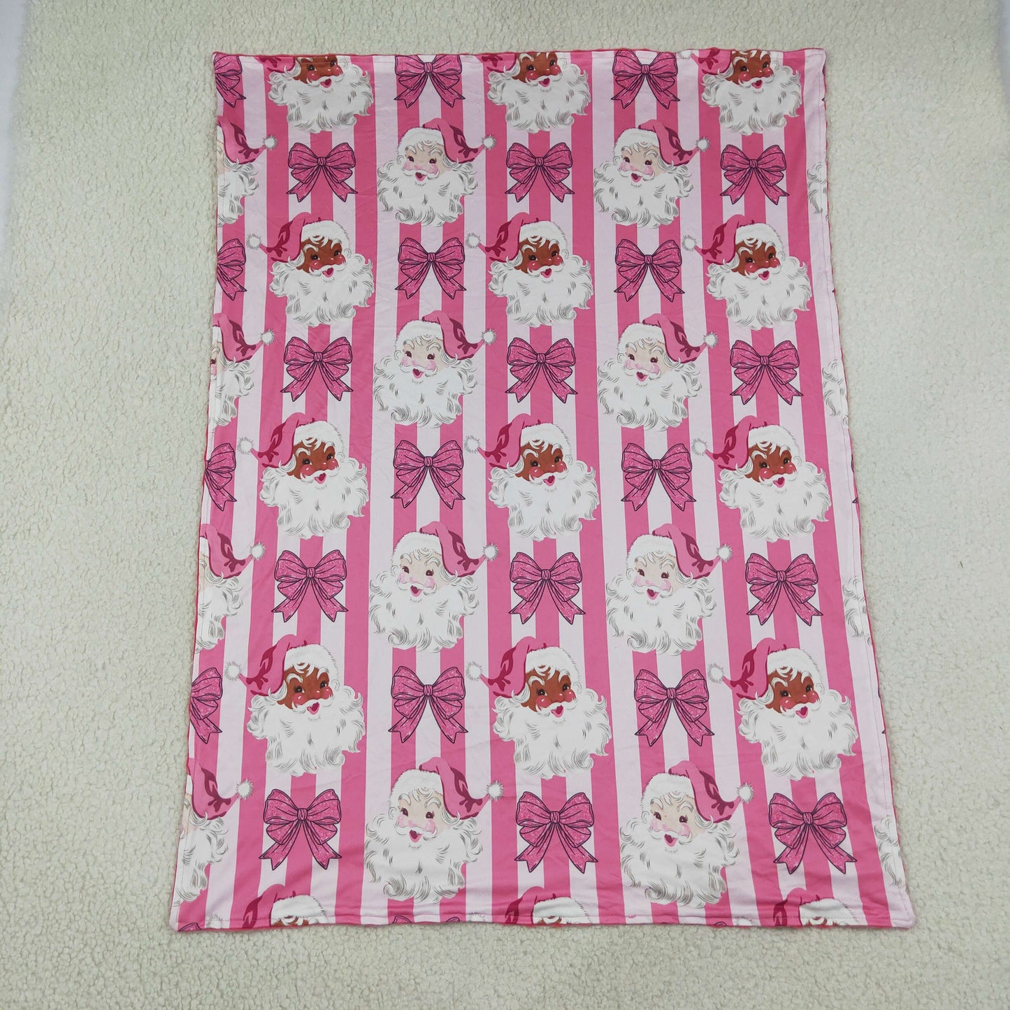 NEW RTS NO MOQ Blankets BL0255 Baby Girls Pink Stripe Bows Santa Print Christmas Blankets