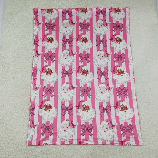 NEW RTS NO MOQ Blankets BL0255 Baby Girls Pink Stripe Bows Santa Print Christmas Blankets