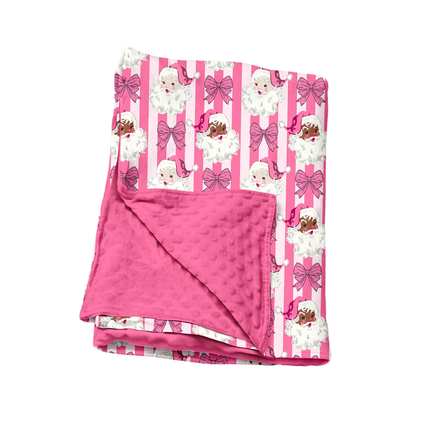 (Preorder new) No moq BL0255 Baby Girls Pink Stripe Bows Santa Christmas Print Blankets