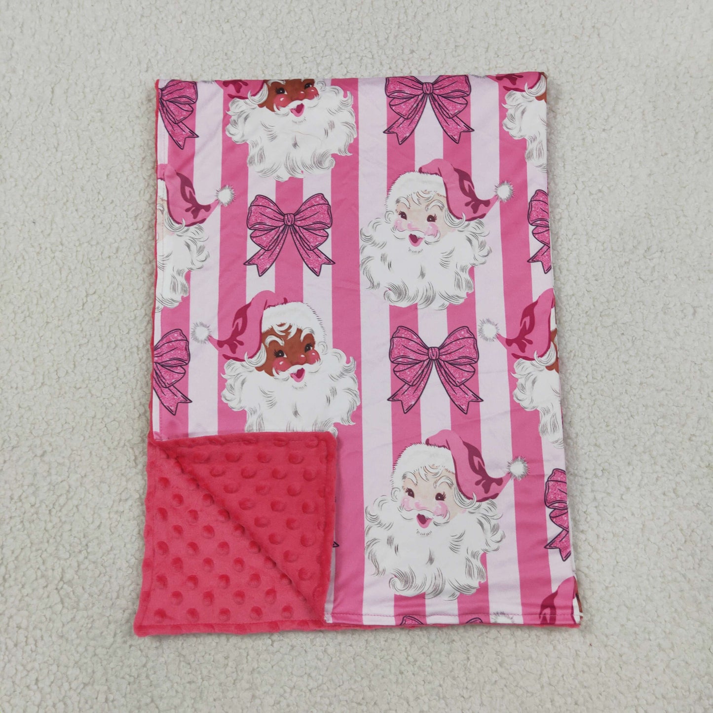 NEW RTS NO MOQ Blankets BL0255 Baby Girls Pink Stripe Bows Santa Print Christmas Blankets
