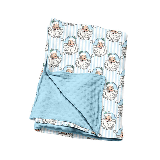 (Preorder new) No moq BL0256 Baby Girls Blue Stripe Santa Christmas Print Blankets