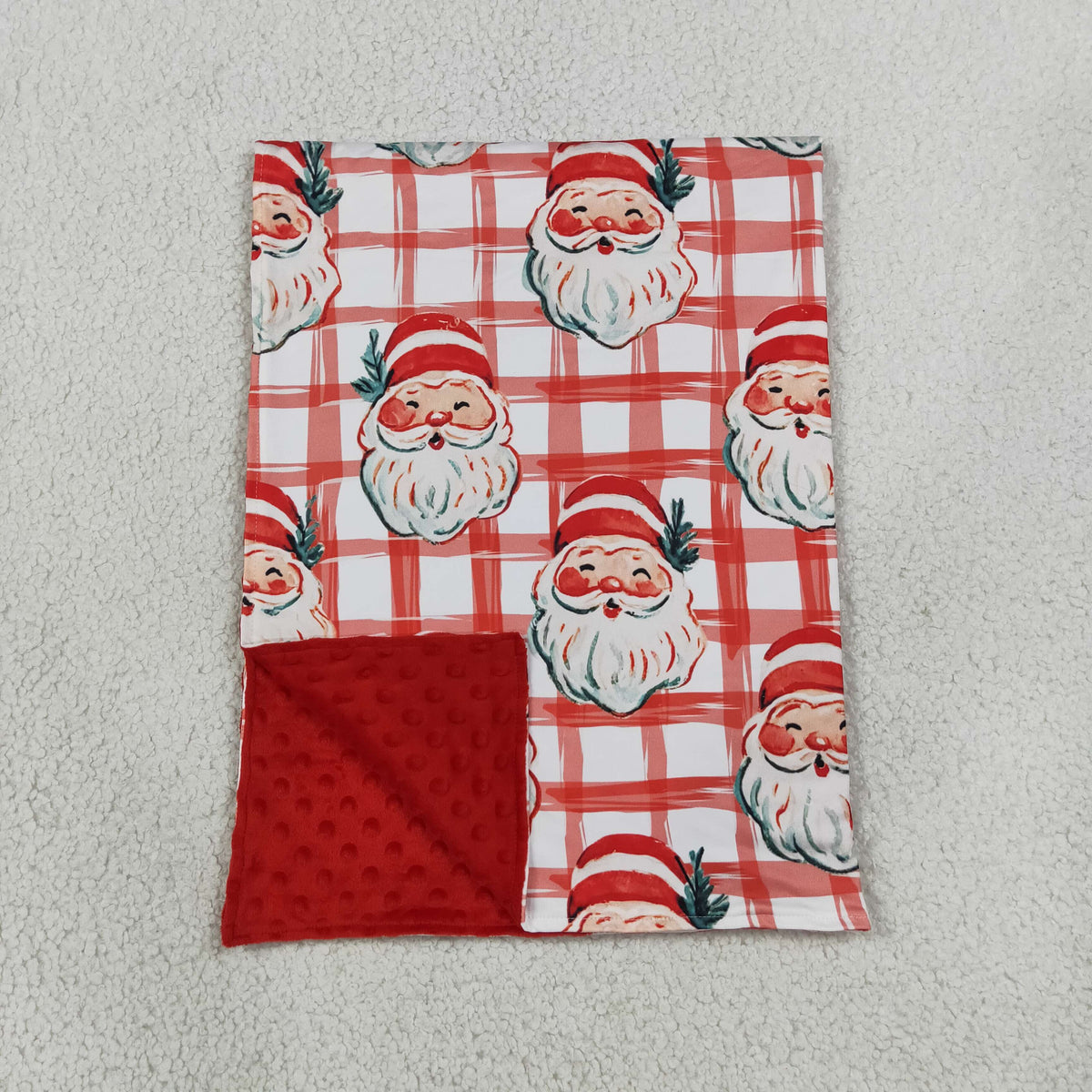 RTS NO MOQ Sibling milk silk Girls Red Plaid Santa Print Christmas Pajamas Dress And Minky Blanket Matching Family Holiday Outfit Set