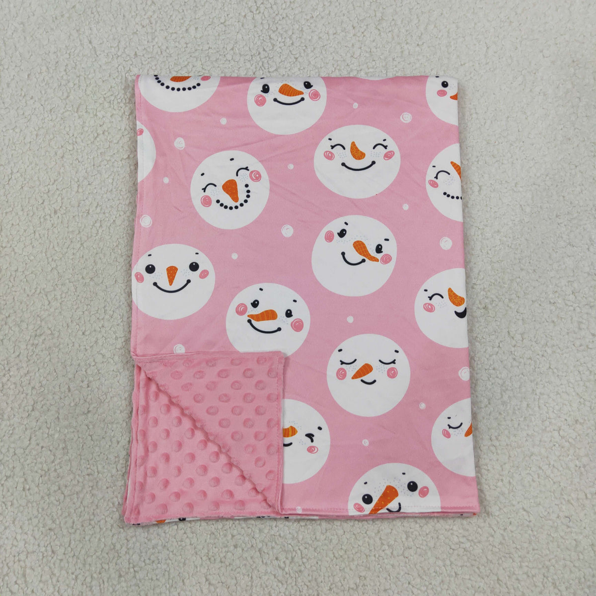 RTS NO MOQ Sibling milk silk Baby Girls Pink Snowman Print Long Sleeve Pajama Set Zipper Romper Blanket