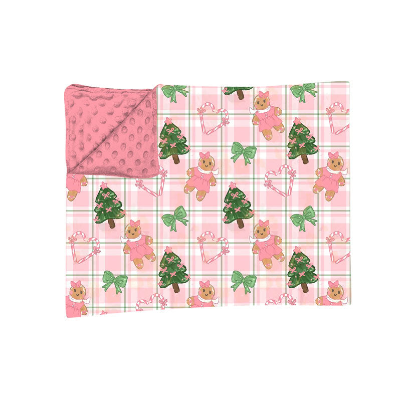 (Preorder new) No moq Baby Girls Pink Plaid Gingerbread Girl Christmas Ruffle Long Sleeve Top Pants Pajama Set Dress Rompers Blankets