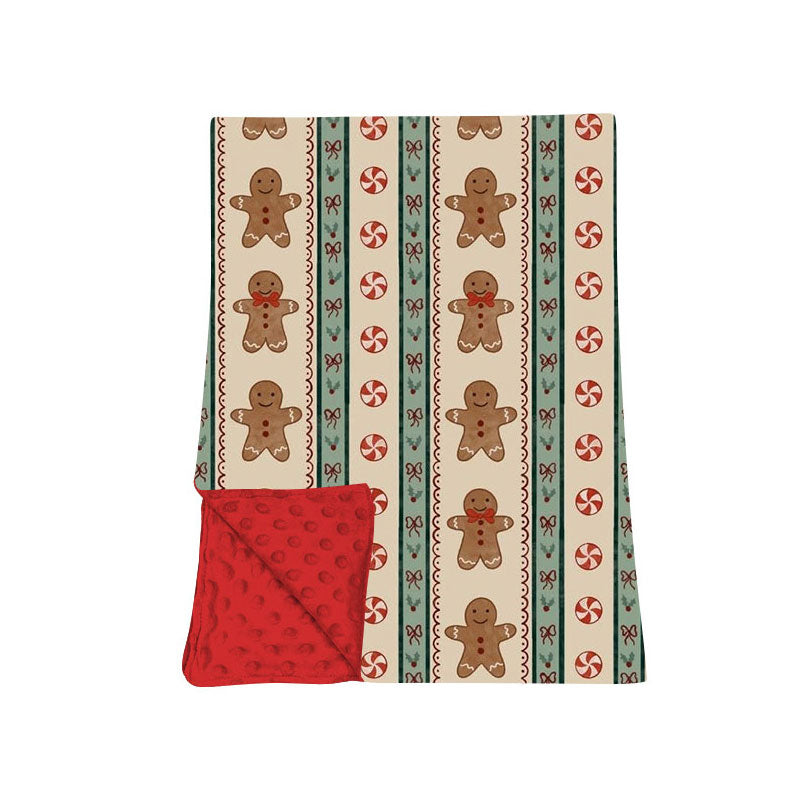 (Preorder new) No moq Kids Pink Gingerbread Man Bow Snowflake Print Minky Dot Back Baby Christmas Blanket
