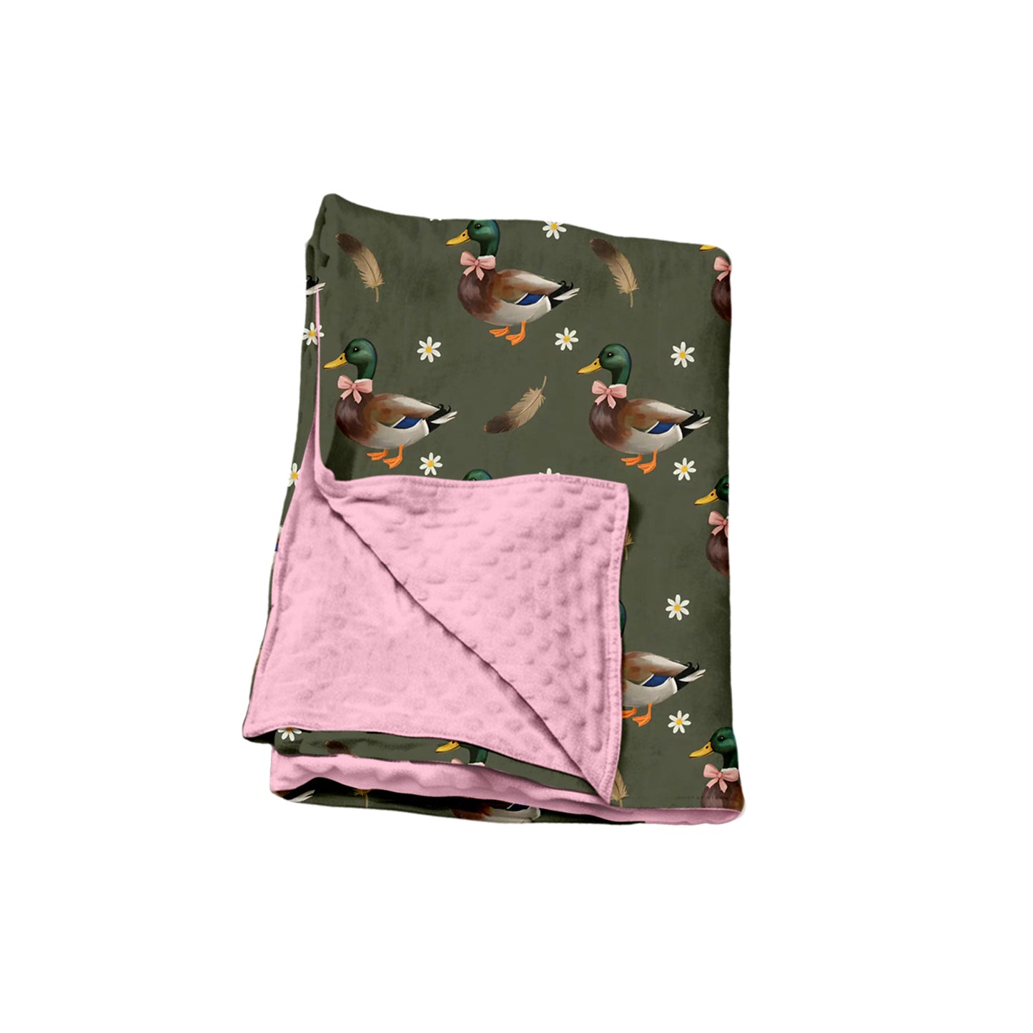 (Preorder new) No moq Adult And Kids Mallard Duck Print Fuzzy Trim Pajama Set Minky Blanket