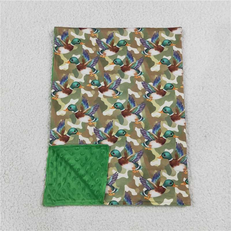 RTS NO MOQ Sibling milk silk Baby Boys Duck Camo Print Hoodie Pant Set Zipper Romper And Baby Swaddle Blanket