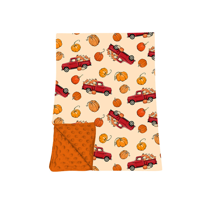 (Preorder new) No moq Boys Pumpkins Trucks Fall Print Long Sleeve Matching Pajamas Set Romper Blankets