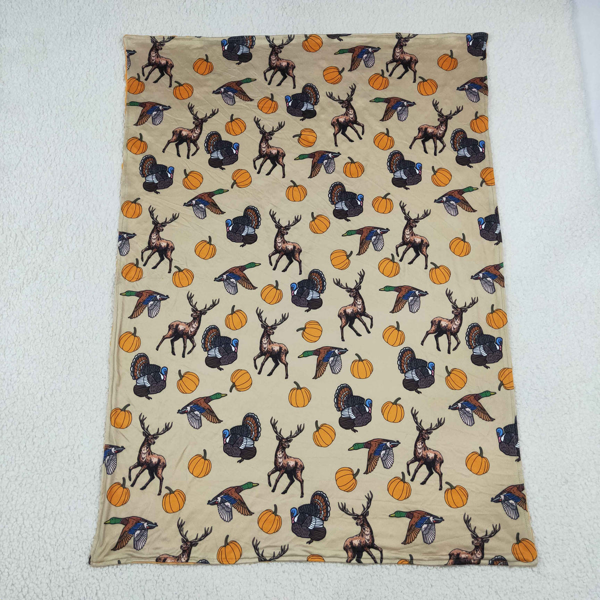 NEW RTS NO MOQ Blankets BL0292 Baby Kids Pumpkin Ducks Deer Turkey Print Thanksgiving Minky Blanket