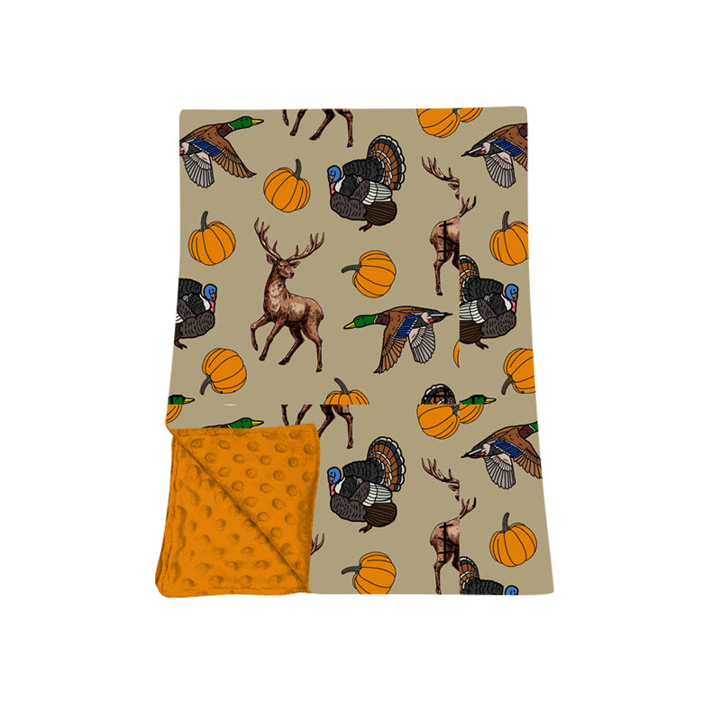 (Preorder new) No moq Boys Turkey Deer Duck Pumpkin Thanksgiving Hunting Print Long Sleeve Matching Pajamas Set Romper Blankets