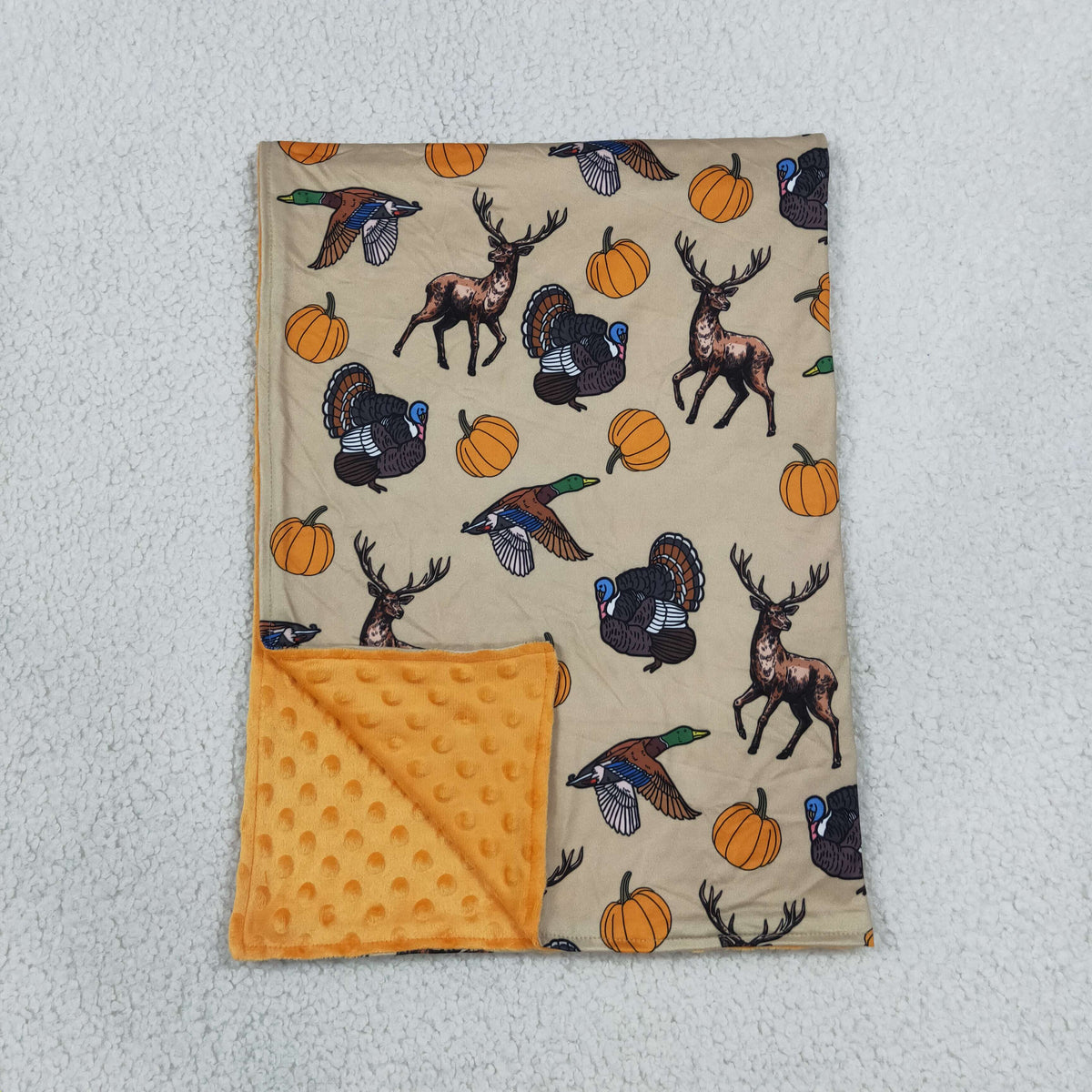 RTS NO MOQ Sibling milk silk Baby Boys Turkey Deer Duck Pumpkin Thanksgiving Hunting Print Long Sleeve Pajamas Set Romper Blankets
