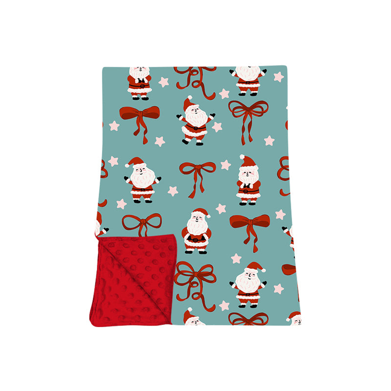 (Preorder new) No moq Baby Girls Santa Bow Star Print Long Sleeve Christmas Pajama Set Romper Blankets