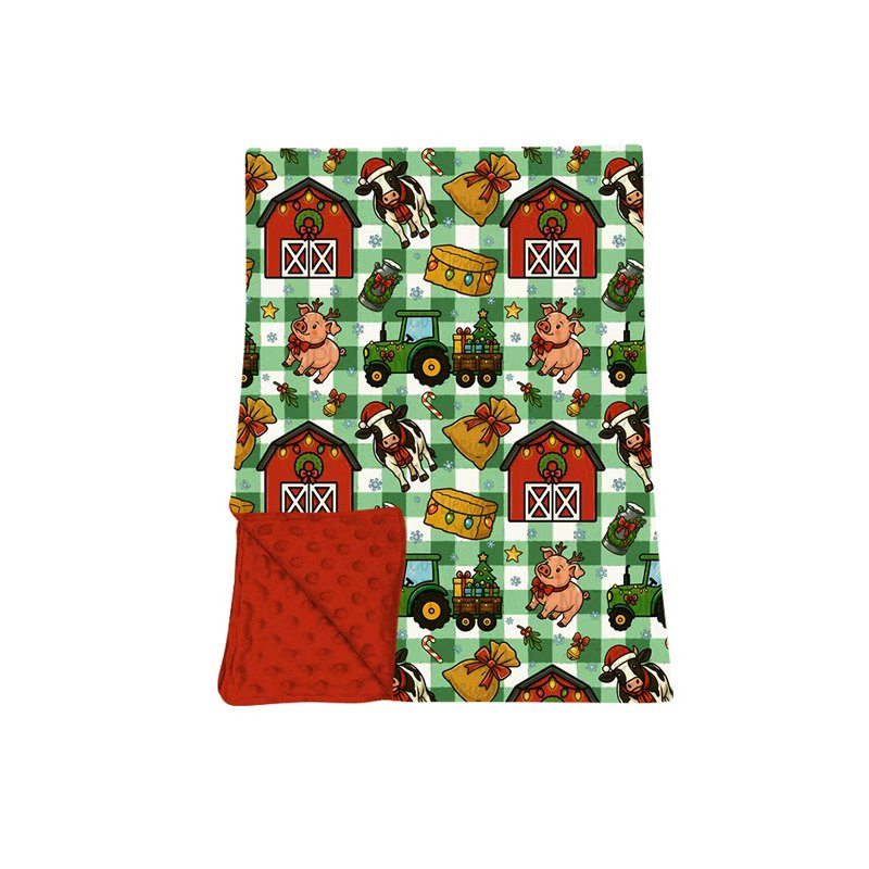 (Preorder new) No moq baby Boys Farm Green Long Sleeve Matching Pajamas Set Romper Blankets