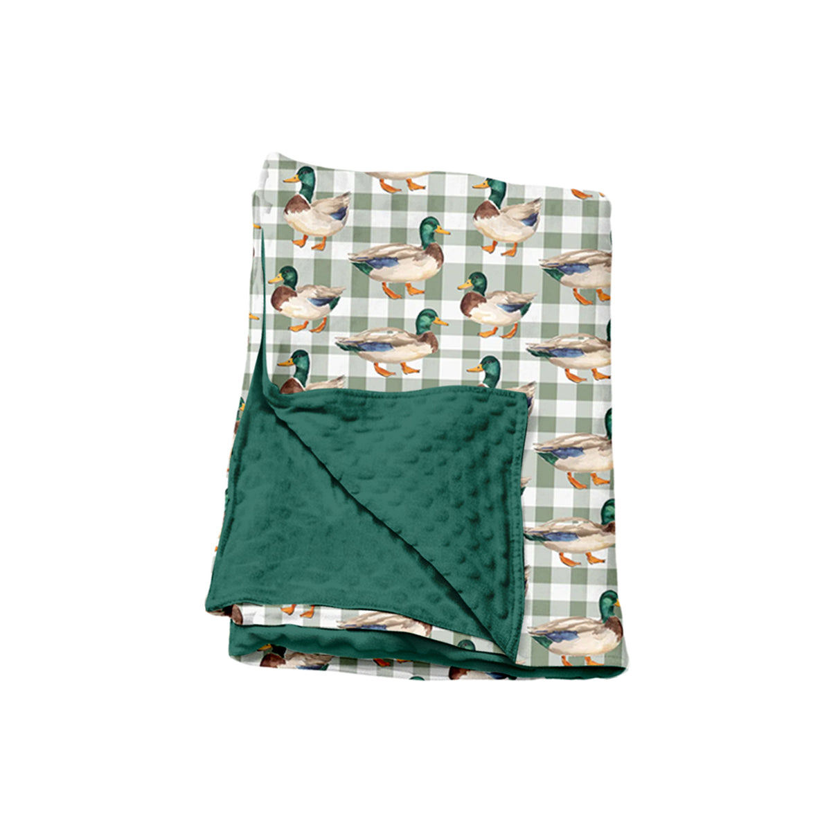 (Preorder new) No moq Baby Boys Green Checked Ducks Long Sleeve Matching Pajamas Set Romper Blankets