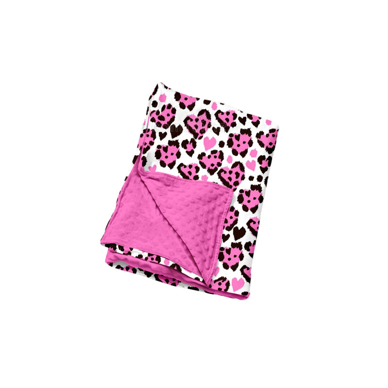 (Preorder new) No moq Adult To Match Kids Pink Heart Leopard Print Mock Neck Long Sleeve Romper Sweatshirt Wide Leg Pants And Blanket Fall 4 Piece Clothes Set