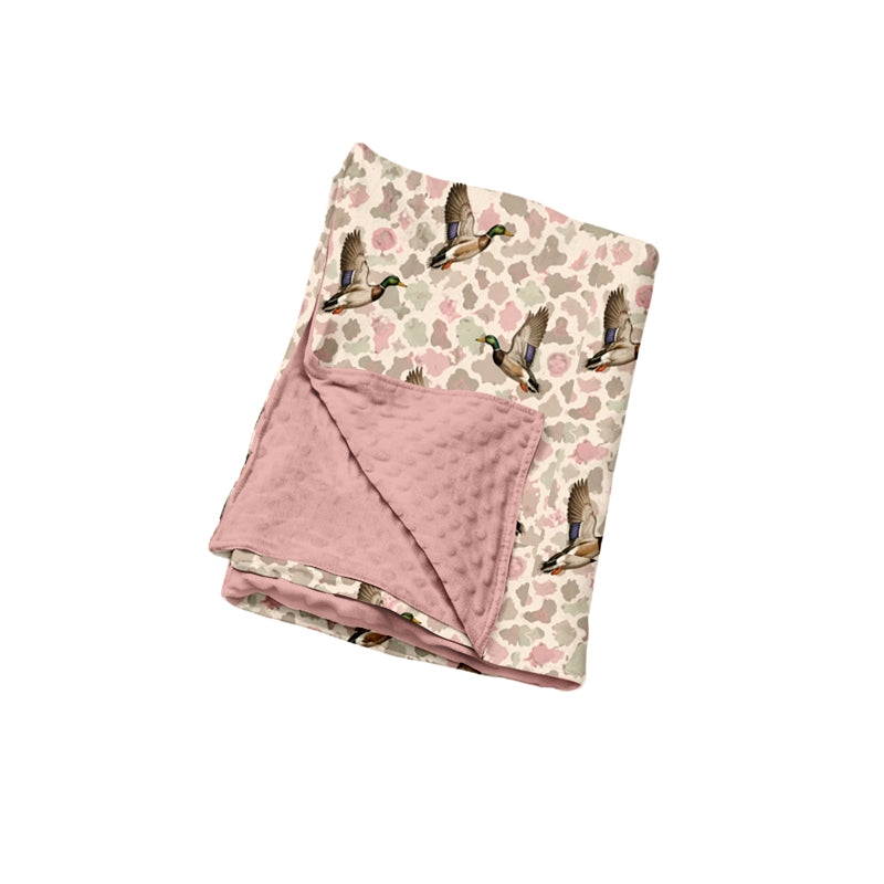 (Preorder new) No moq Baby Kids Pink Camo Duck Print Kids Backpack Lunch Box Duffle Bag Pajama Romper Minky Blanket Set