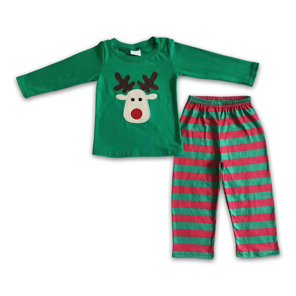 RTS NO MOQ Sibling milk silk Baby Boys Cute Blue Striped Santa Print Top Pants Holiday Photo Matching Outfit Sets
