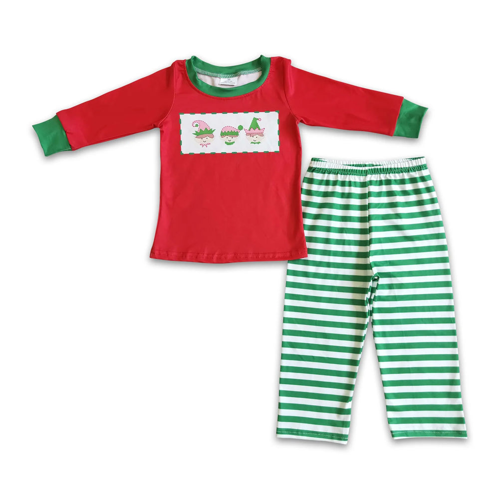 RTS NO MOQ Sibling milk silk Baby Boys Cute Blue Striped Santa Print Top Pants Holiday Photo Matching Outfit Sets