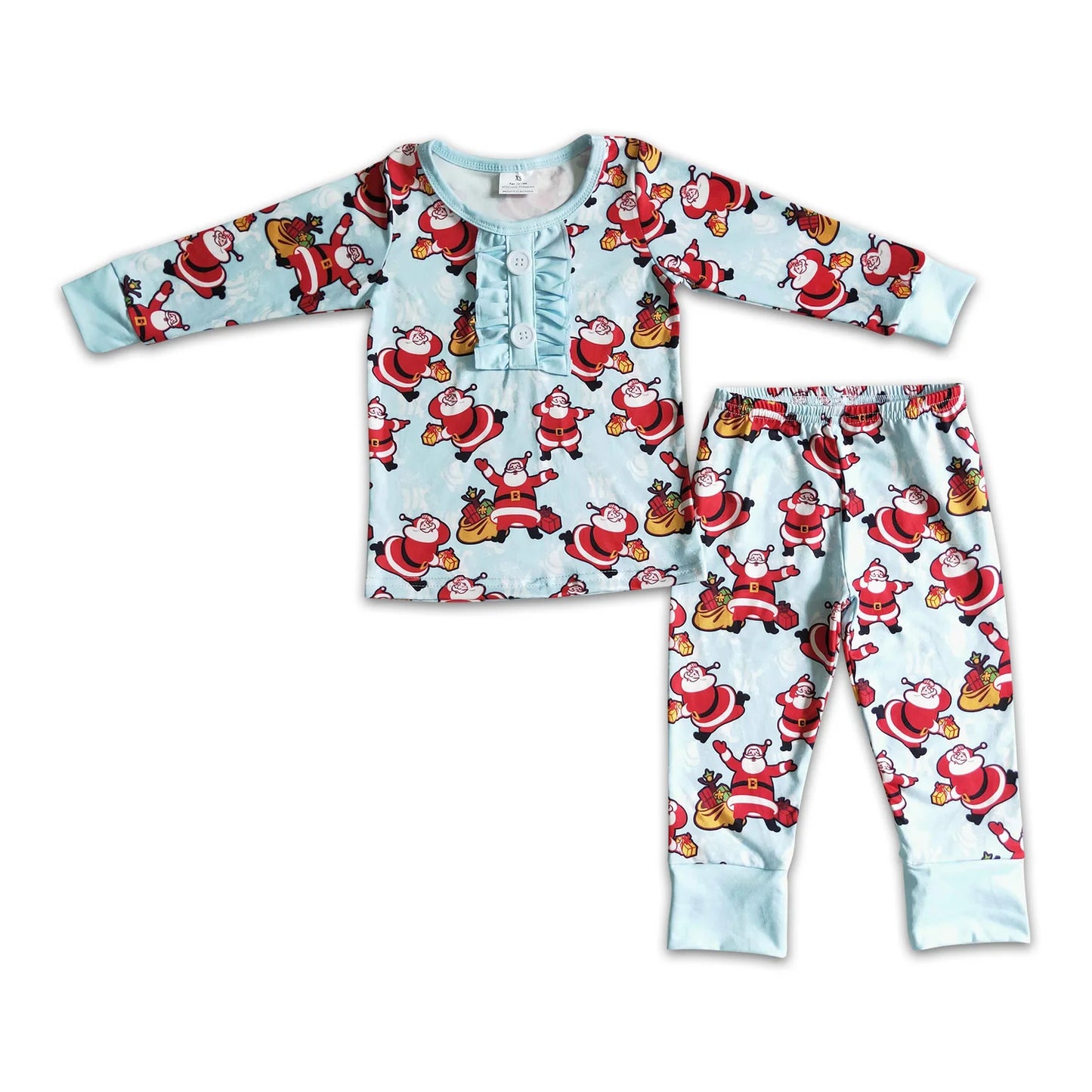 RTS NO MOQ Sibling milk silk Baby Girls Christmas Long Sleeve Top Pant Holiday Pajamas Outfit Set