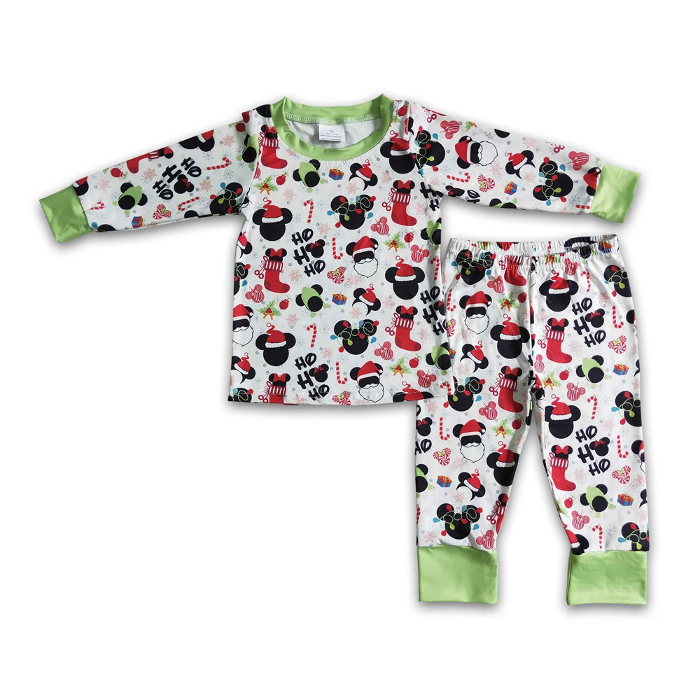 RTS NO MOQ Sibling milk silk Cute Clothes Baby Boys Cute Christmas Print Top Pants Holiday Pajamas Sets