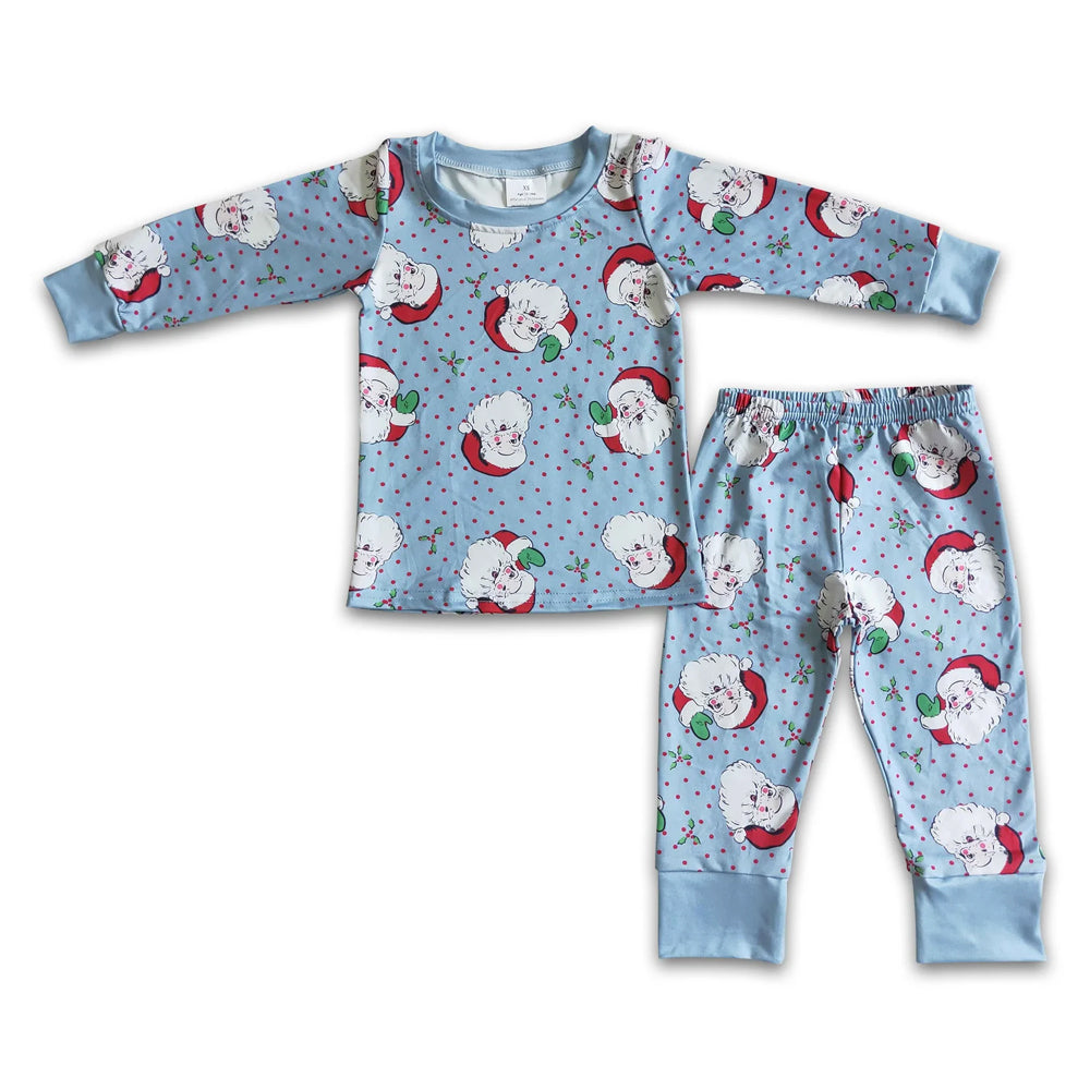 RTS NO MOQ Sibling milk silk Baby Boys Santa Christmas Print Top Pants Holiday Pajamas Sets