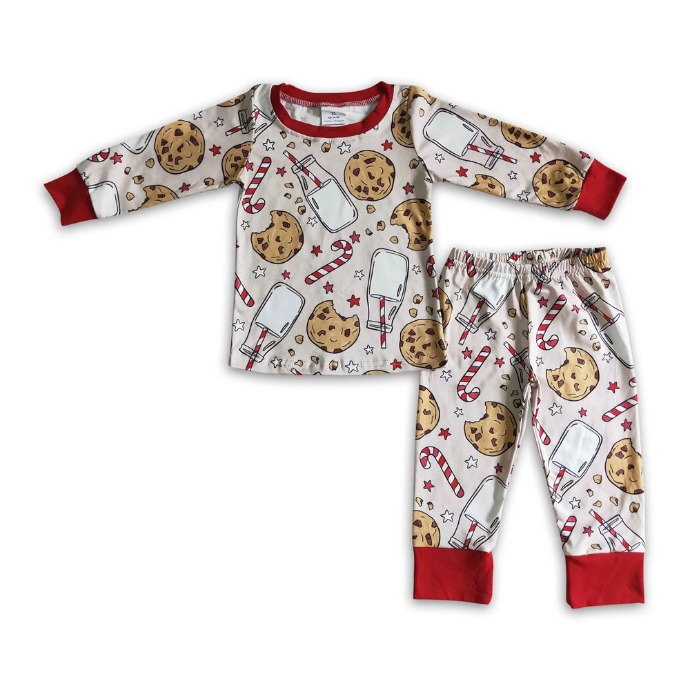 RTS NO MOQ Sibling milk silk Baby Boys Cookie Santa Milk Long Sleeve Top Loose Fit Pants Sleepwear Sets