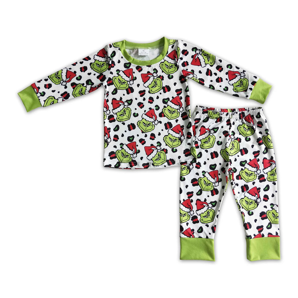 RTS NO MOQ Sibling milk silk Cute Clothes Baby Boys Christmas Candy Print Long Sleeve Top Elastic Waist Pants Two Piece Holiday Pajamas Sets