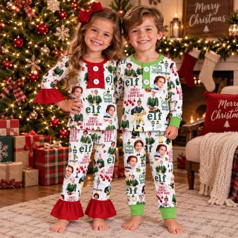 RTS NO MOQ Sibling baby girls boys clothes Christmas long-sleeved trousers suit