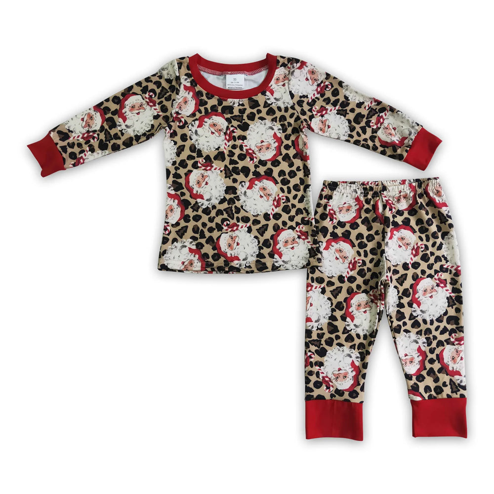 RTS NO MOQ Sibling milk silk Baby Boys Santa Christmas Print Top Pants Holiday Pajamas Sets