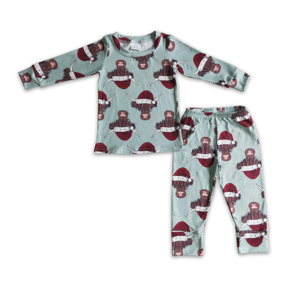 RTS NO MOQ Sibling milk silk Baby Boys Cute Western Christmas Tree Print Top Pants Holiday Photo Matching Pajamas Sets