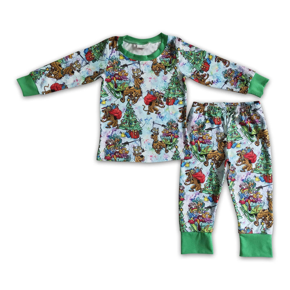 RTS NO MOQ Sibling milk silk Baby Boys Cute Truck Christmas Tree Bamboo Pajama Top Pants Sleep Clothes Sets