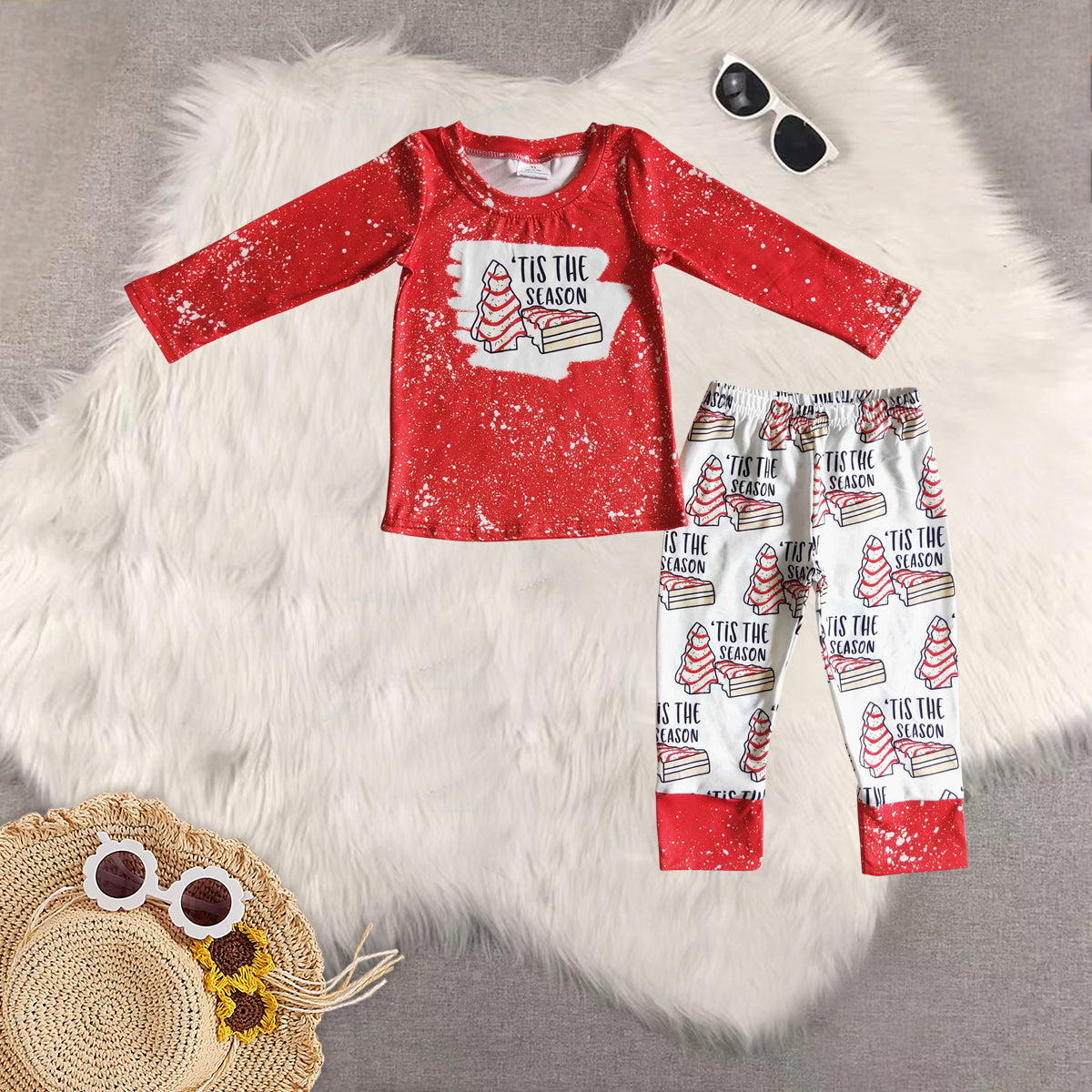 RTS NO MOQ Sibling Baby Girls Christmas Long Sleeve Pants Set