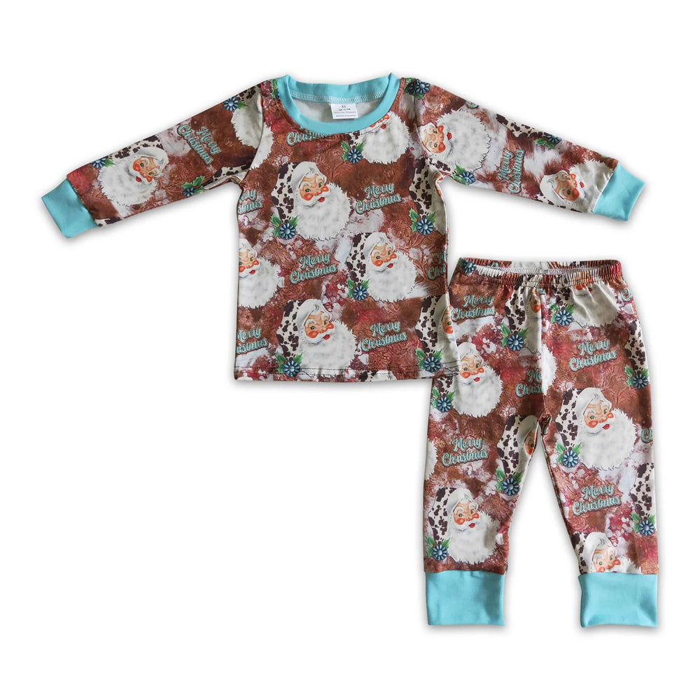 RTS NO MOQ Sibling milk silk Baby Boys Cute Western Christmas Tree Print Top Pants Holiday Photo Matching Pajamas Sets