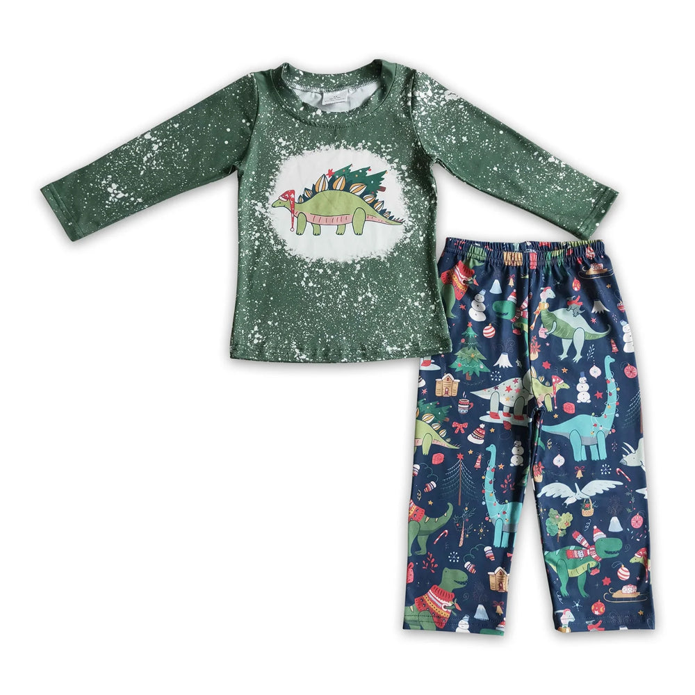 RTS NO MOQ Sibling milk silk Baby Boys Dinosaur Long Sleeve Tops Pants Daily Clothes Sets Girls Dress