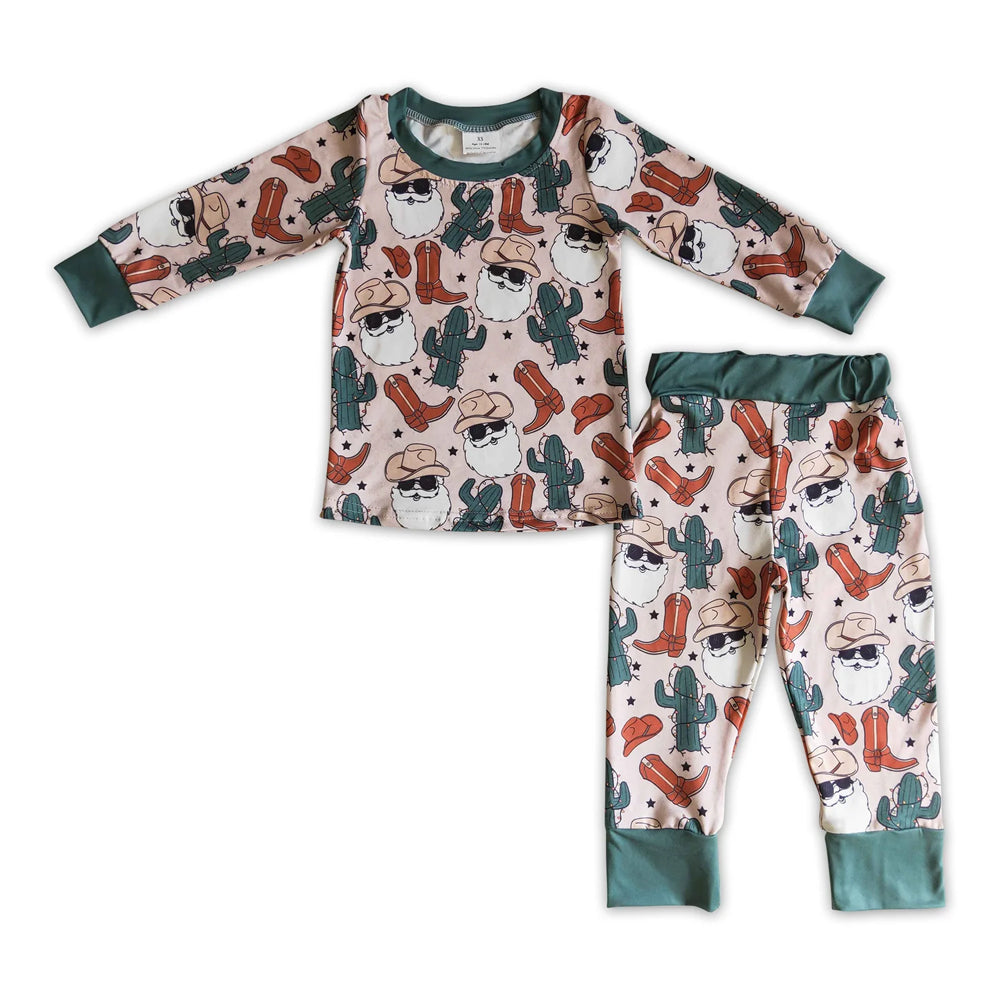 RTS NO MOQ Sibling milk silk Baby Boys Cute Western Christmas Tree Print Top Pants Holiday Photo Matching Pajamas Sets