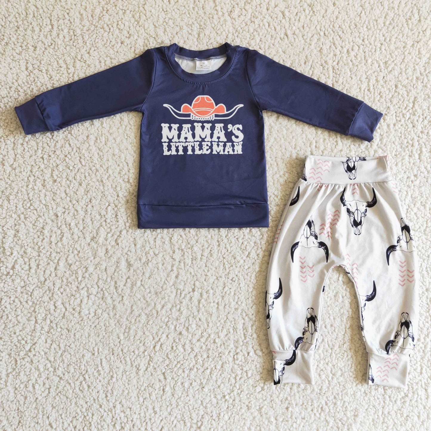 RTS NO MOQ（In Stock) boys mama's outfit long sleeve and long pants cow print pajamas