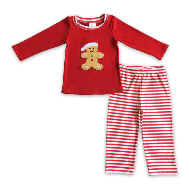 RTS NO MOQ Sibling milk silk Baby Boys Red Stripes Santa Cookie Print Christmas Pajama Sets