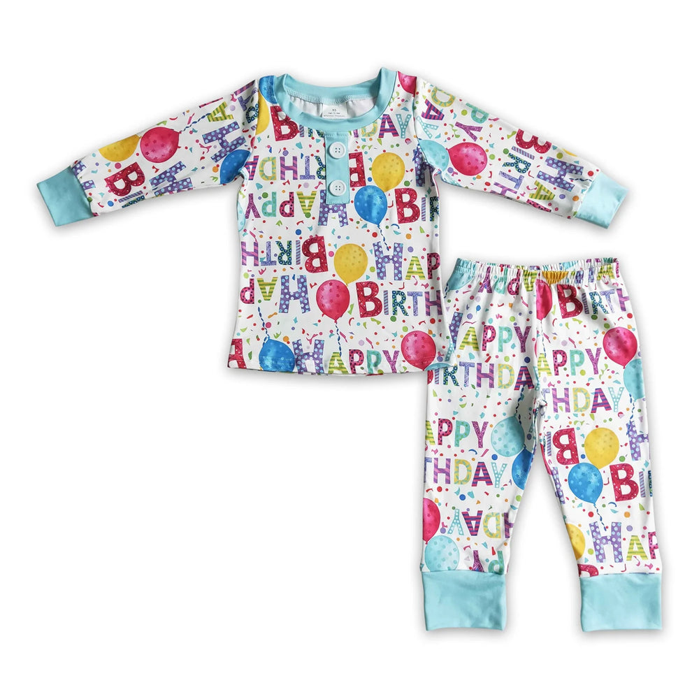 RTS NO MOQ Sibling milk silk Baby Girls Boys Birthday Party Print Top Matching Pants Pajamas Clothes Set