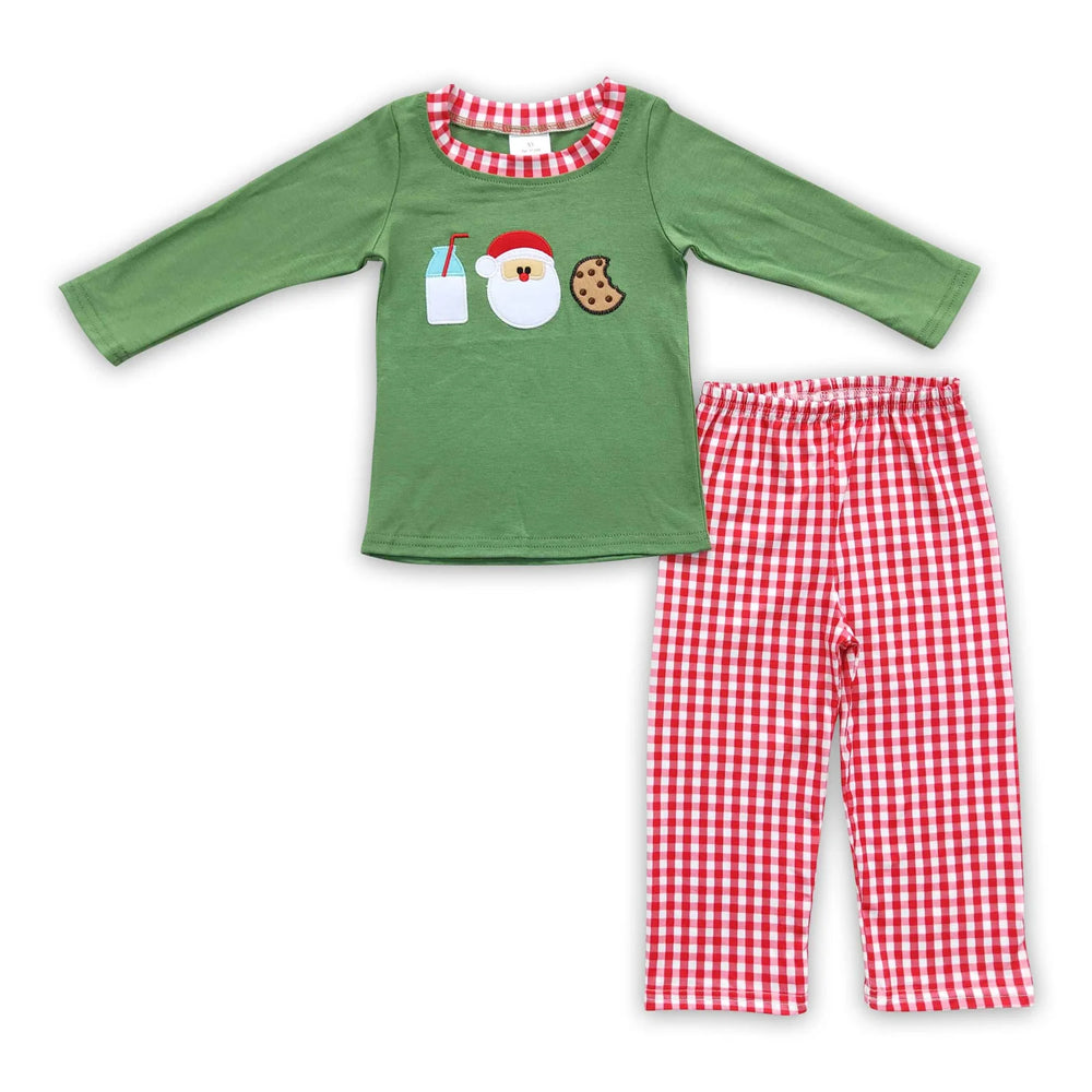 RTS NO MOQ Sibling milk silk Baby Boys Cookie Santa Milk Long Sleeve Top Loose Fit Pants Sleepwear Sets