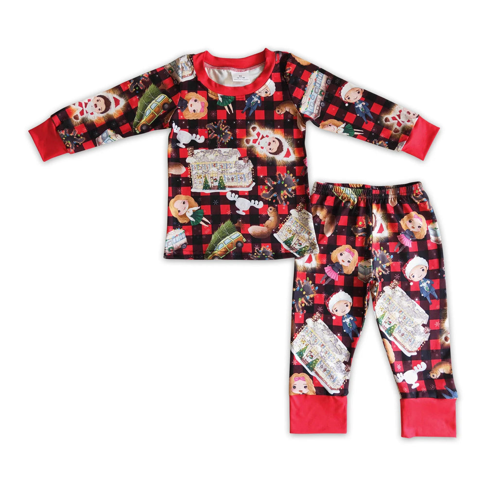 RTS NO MOQ Sibling milk silk Baby Boys Cute Truck Christmas Tree Bamboo Pajama Top Pants Sleep Clothes Sets