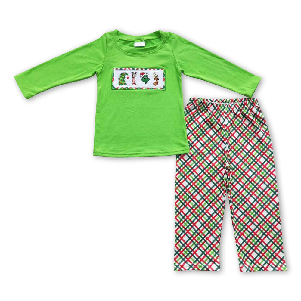 RTS NO MOQ Sibling milk silk Cute Clothes Baby Boys Christmas Candy Print Long Sleeve Top Elastic Waist Pants Two Piece Holiday Pajamas Sets