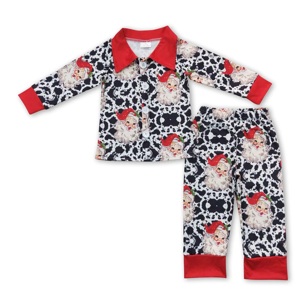 RTS NO MOQ Sibling milk silk Baby Boys Christmas Farm  Button Up Top  Pants Sleep Matching Outfits