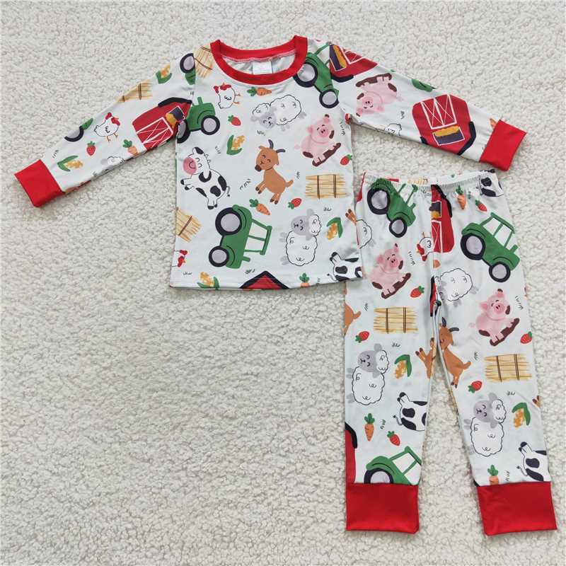 RTS NO MOQ Sibling Baby Girls boys farm animal Long Sleeve Pants Set