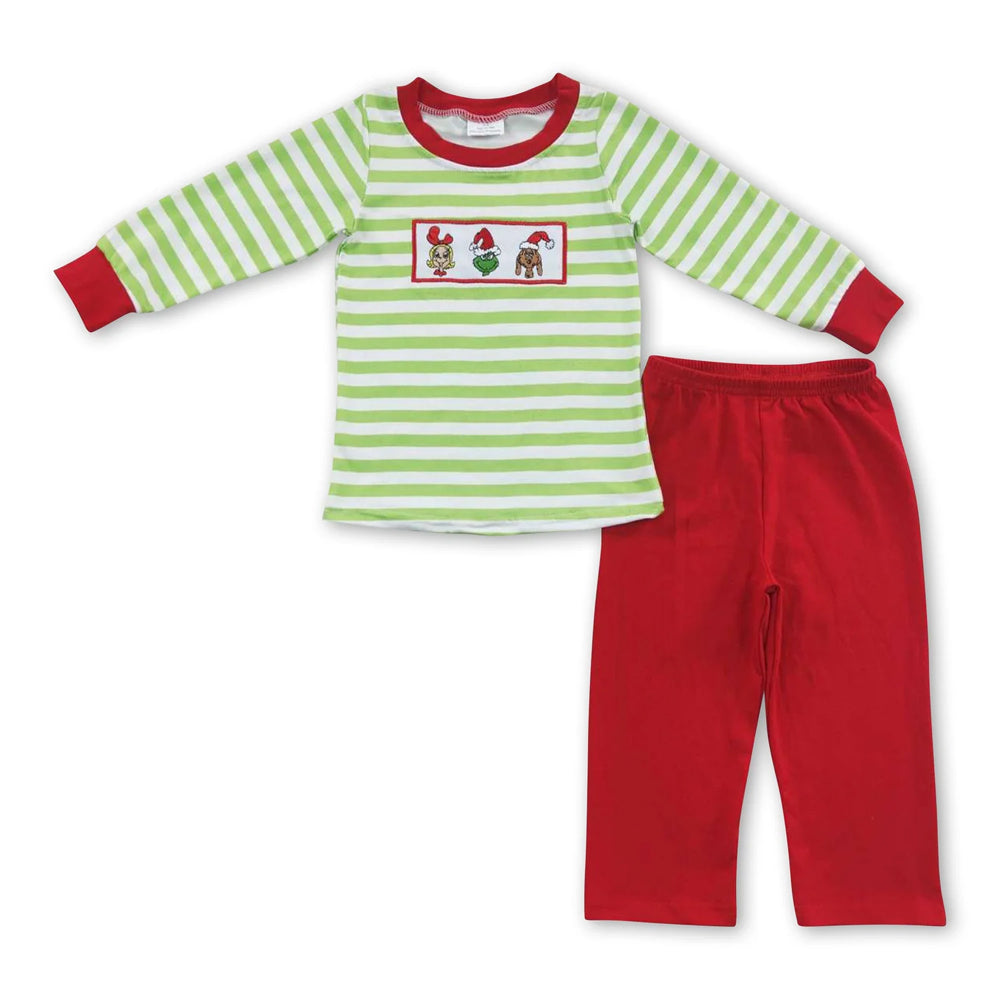 RTS NO MOQ Sibling milk silk Cute Clothes Baby Boys Christmas Candy Print Long Sleeve Top Elastic Waist Pants Two Piece Holiday Pajamas Sets