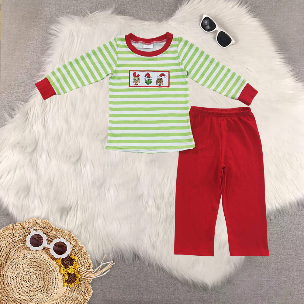 RTS NO MOQ Sibling Baby girls clothes Embroidery Christmas long-sleeved trousers suit & rompers and dress