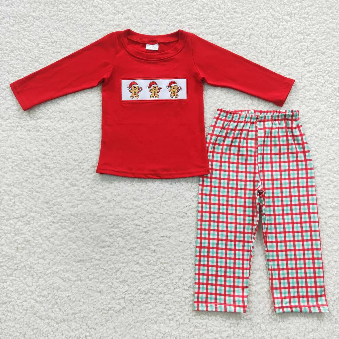 RTS Sibling Baby Girls Embroidery Hats Gingerbread Top Pants Christmas Dress Clothes Sets
