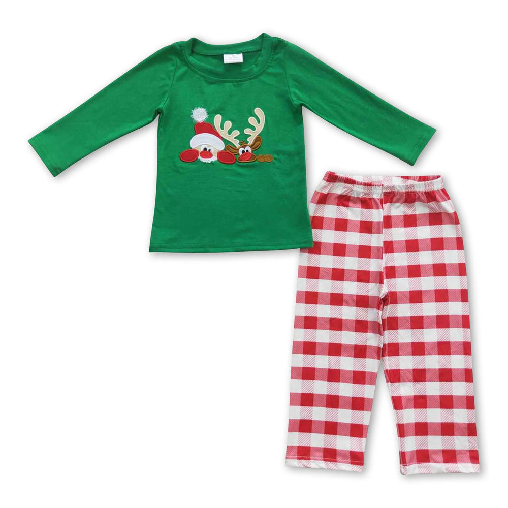 RTS NO MOQ Sibling milk silk Baby Boys Cute Blue Striped Santa Print Top Pants Holiday Photo Matching Outfit Sets