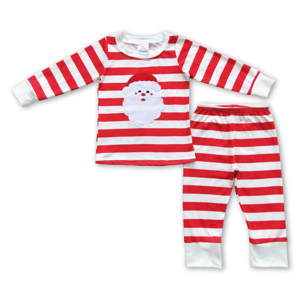 RTS NO MOQ Sibling milk silk Baby Boys Santa Christmas Print Top Pants Holiday Pajamas Sets