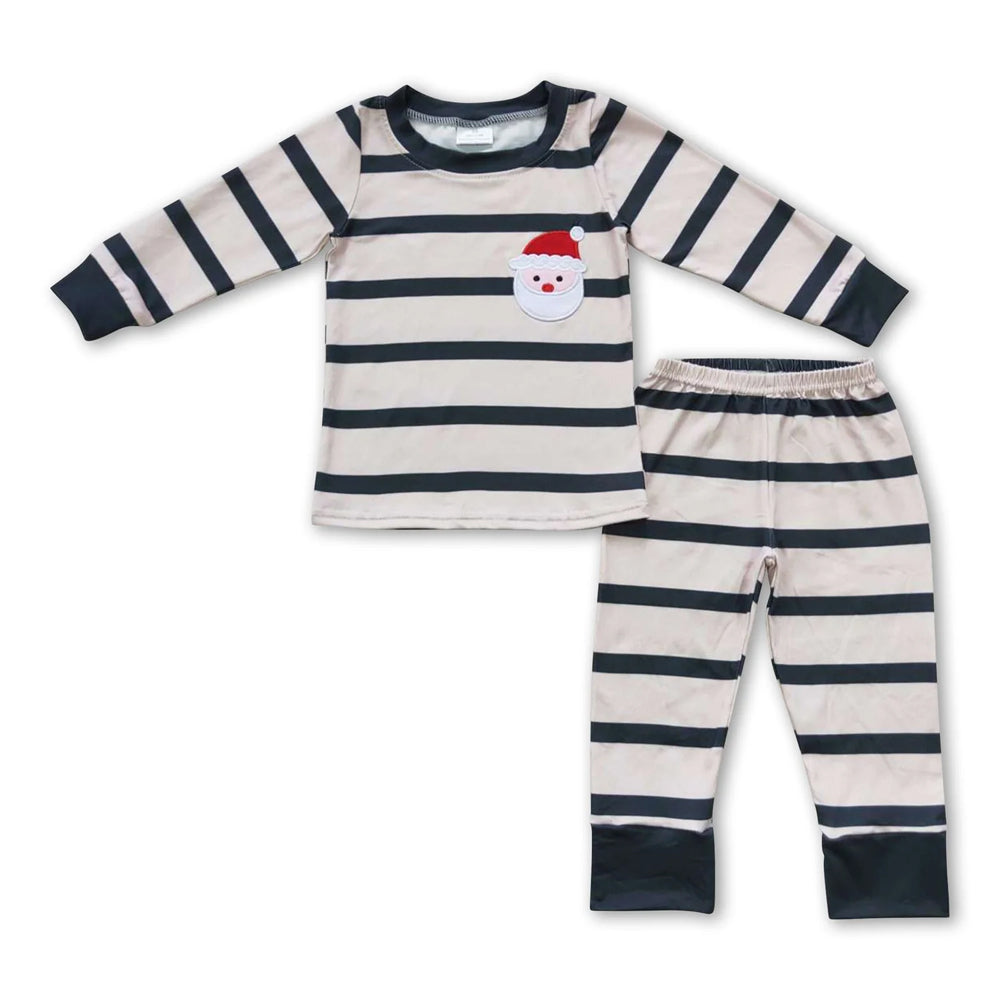 RTS NO MOQ Sibling milk silk Baby Boys Santa Christmas Print Top Pants Holiday Pajamas Sets